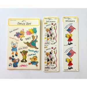 Suzy's Zoo Sticker Sheets Set 3 x 4 Sheets Each Duck Dog Flag Thank-You Vintage